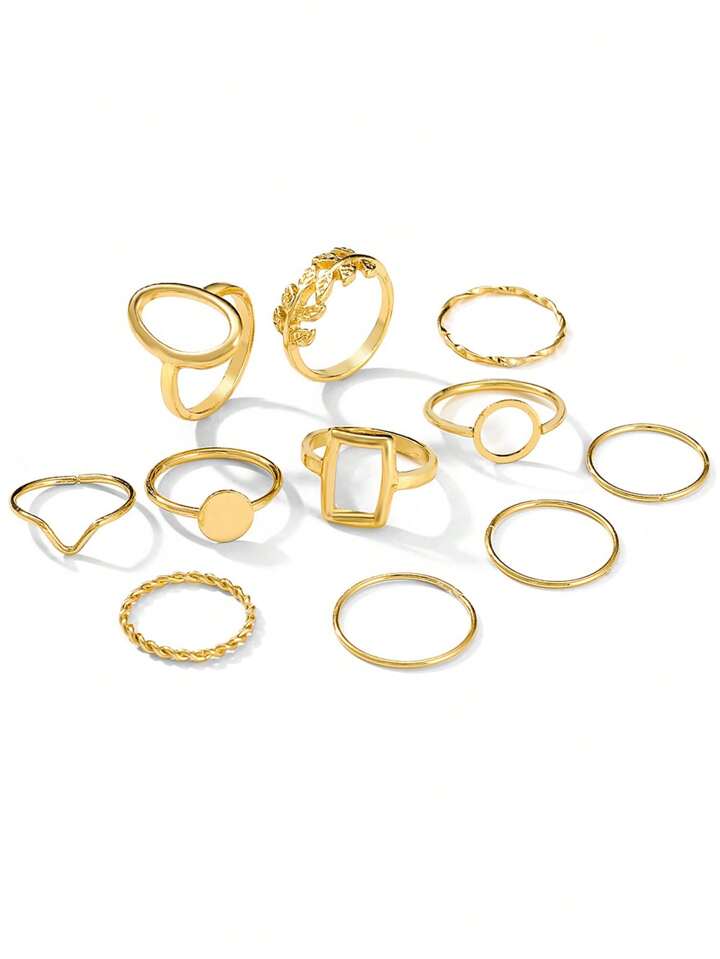 11pcs/set leaf deisgn rings in gold