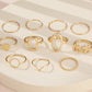 11pcs/set leaf deisgn rings in gold
