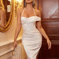 Fold pleated split thigh satin halter dress
