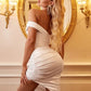 Fold pleated split thigh satin halter dress