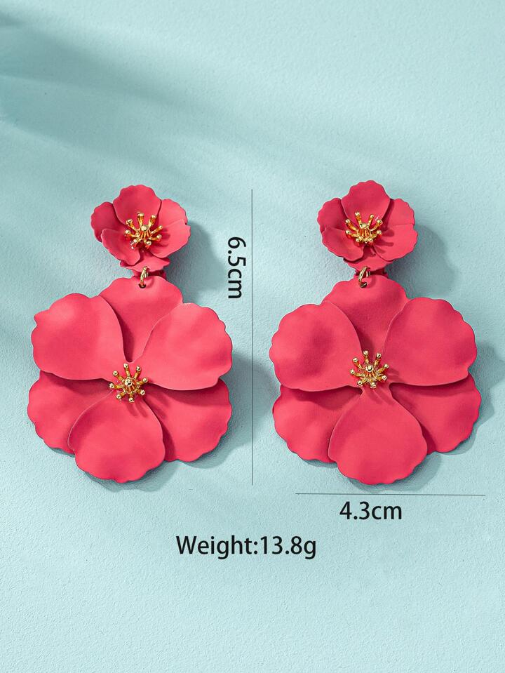 1pair asymmetrical multilayer colorful flower shaped earrings in red