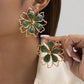 1pair double layer drop flower earring in green