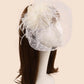 1pc feather & mesh decor fascinator hair clip in beige