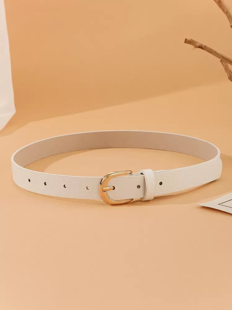 1pc square buckle retro belt in white