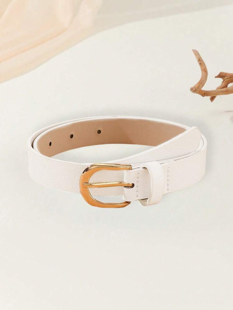 1pc square buckle retro belt in white