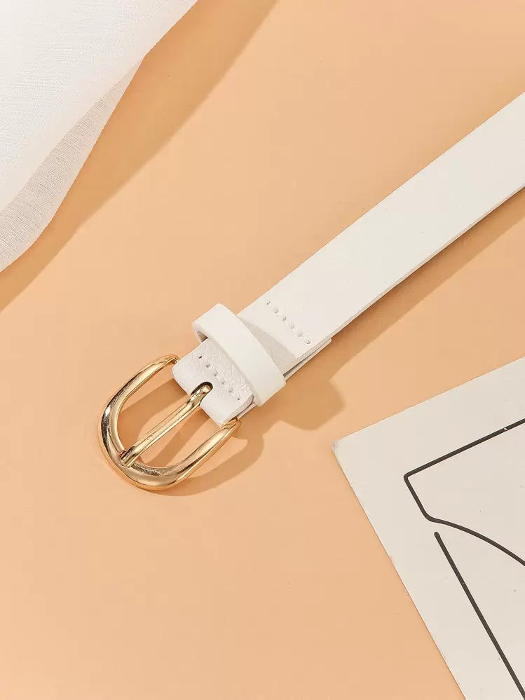1pc square buckle retro belt in white