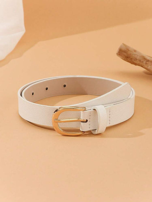 1pc square buckle retro belt in white