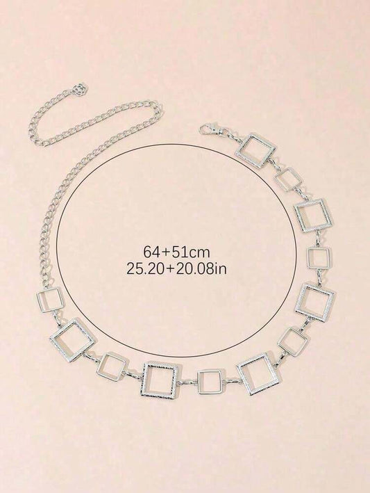 1pc square metal waist chain in silver