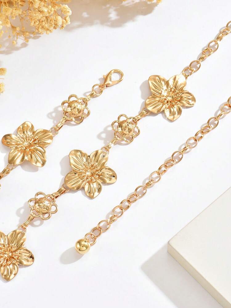 1pc vintage unique silver metal flower waist chain in gold