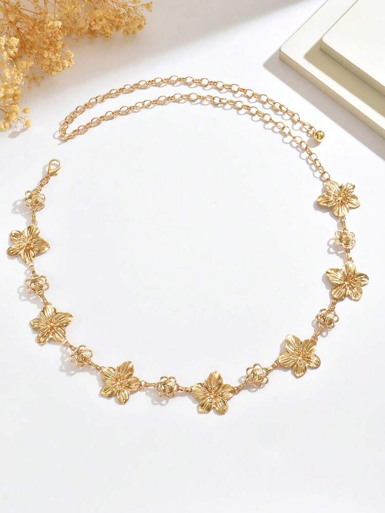 1pc vintage unique silver metal flower waist chain in gold