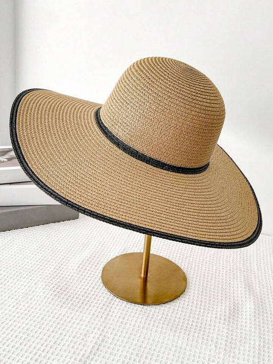 1set bohemian style wide brim straw hat and large bag in multi