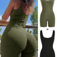 2pcs Solid color sleeveless playsuit in green