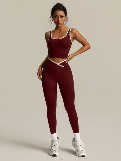 2pcs contrast sport sets in burgundy