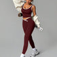 2pcs contrast sport sets in burgundy
