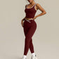 2pcs contrast sport sets in burgundy