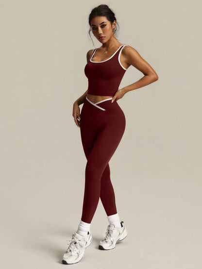 2pcs contrast sport sets in burgundy