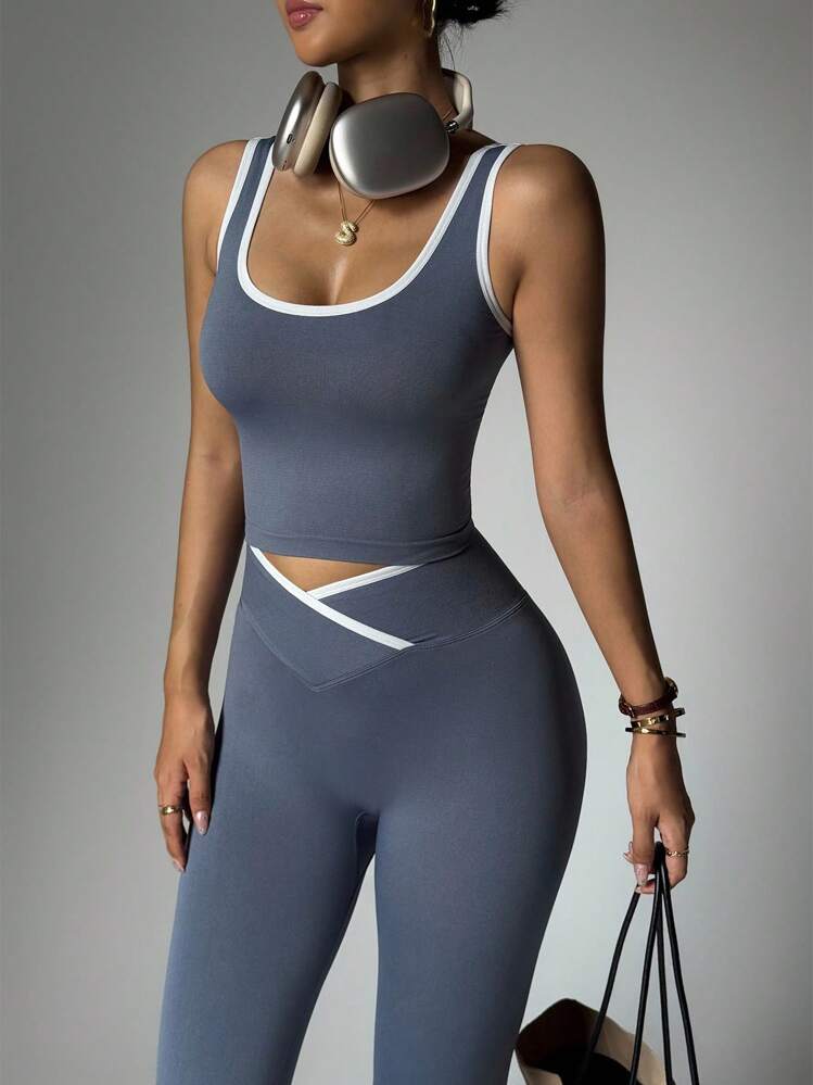 2pcs contrast sport sets in green