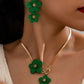 2pcs floral pendant necklace & earinngs set in green