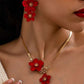 2pcs floral pendant necklace & earinngs set in red