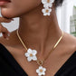 2pcs floral pendant necklace & earinngs set in white