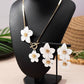 2pcs floral pendant necklace & earinngs set in white