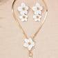 2pcs floral pendant necklace & earinngs set in white