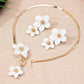 2pcs floral pendant necklace & earinngs set in white