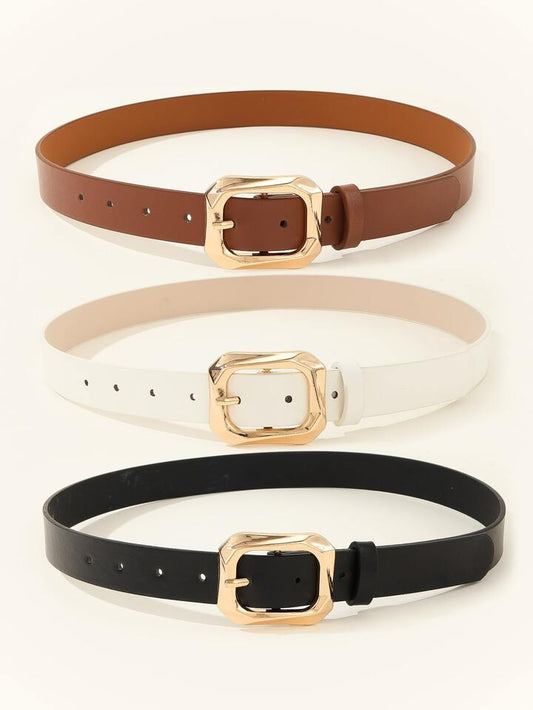 2pcs pu leather jeans belt in white & brown