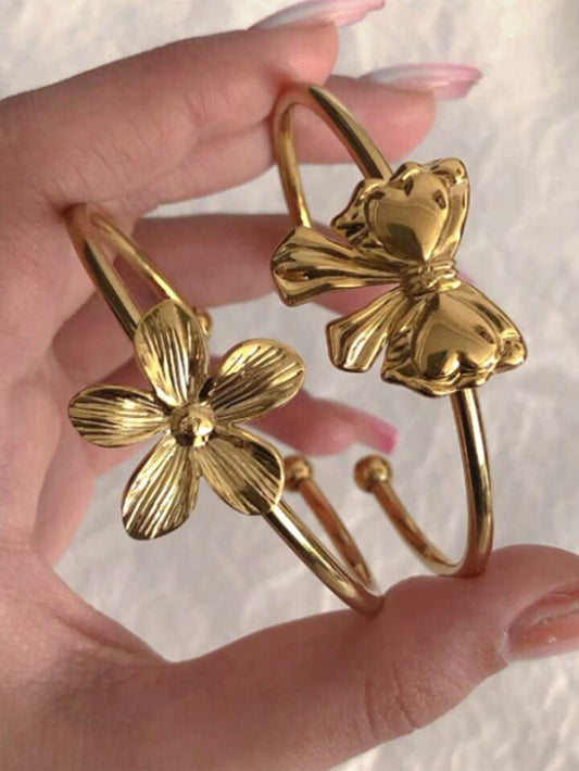 2pcs retro bohemian bow adjustable open bangle in gold