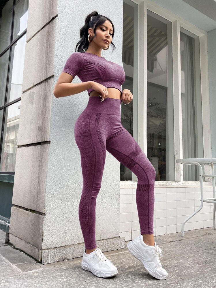 2pcs seamless high stretch yoga set in purple