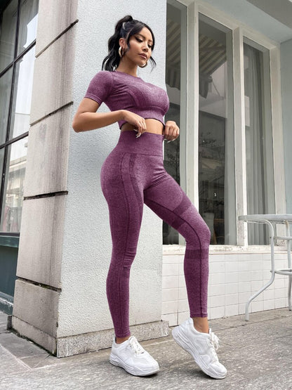 2pcs seamless high stretch yoga set in purple