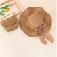 2pcs wave & bowknot decor beach sun hat & woven bag in khaki