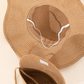2pcs wave & bowknot decor beach sun hat & woven bag in khaki