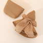 2pcs wave & bowknot decor beach sun hat & woven bag in khaki