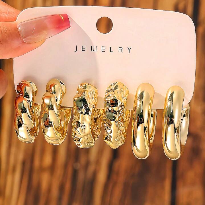 3-9 pairs eaxggerated c-shaped waterdrop earrings in gold