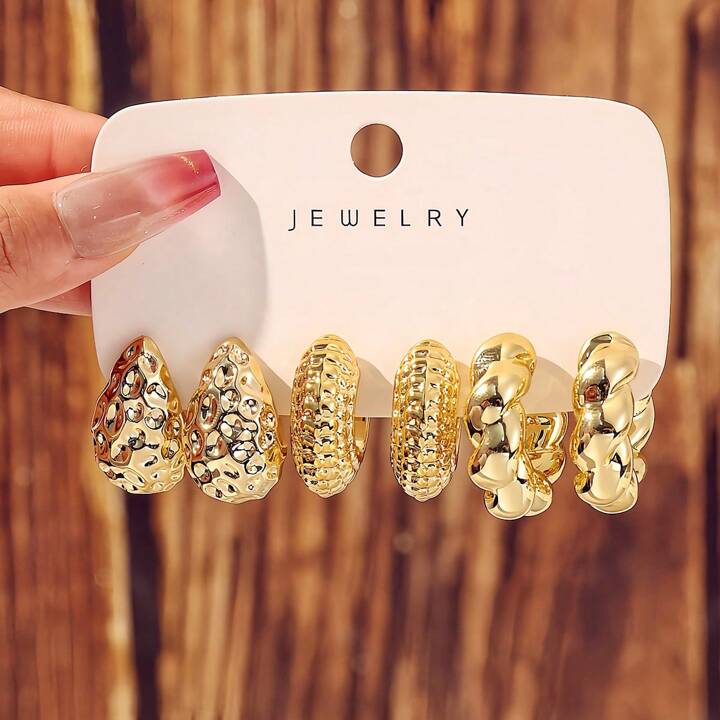 3-9 pairs eaxggerated c-shaped waterdrop earrings in gold