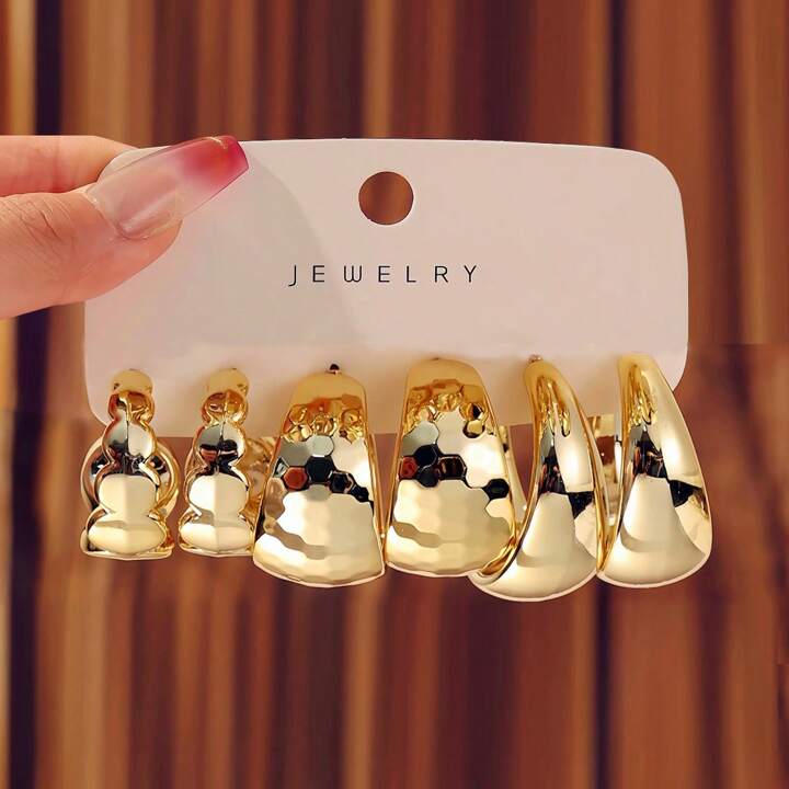 3-9 pairs eaxggerated c-shaped waterdrop earrings in gold