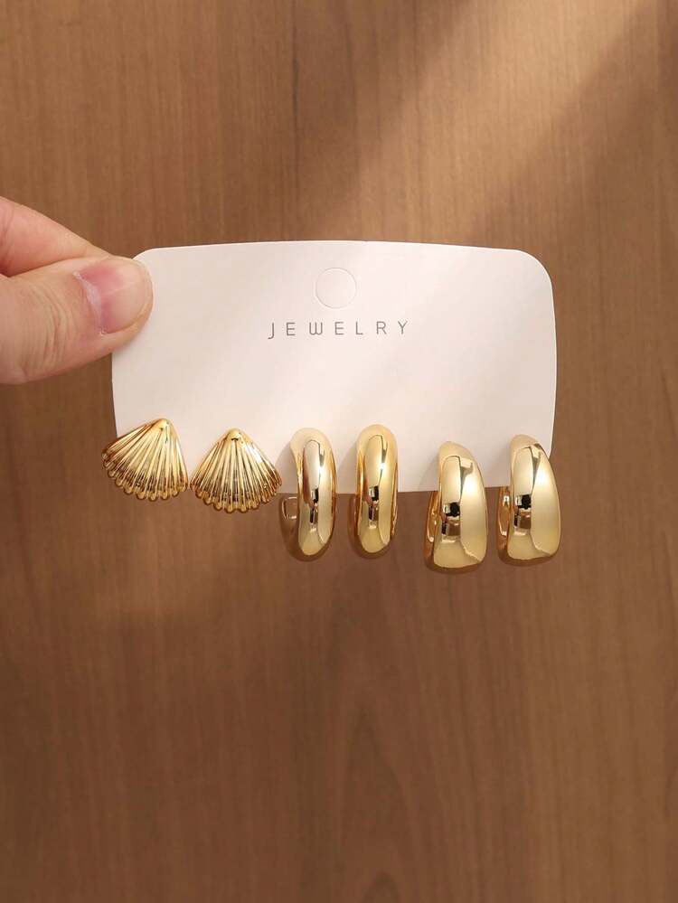 3 pairs starfish and shell gold tone earring set in 6pcs/C