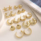 3 pairs starfish and shell gold tone earring set in 6pcs/C