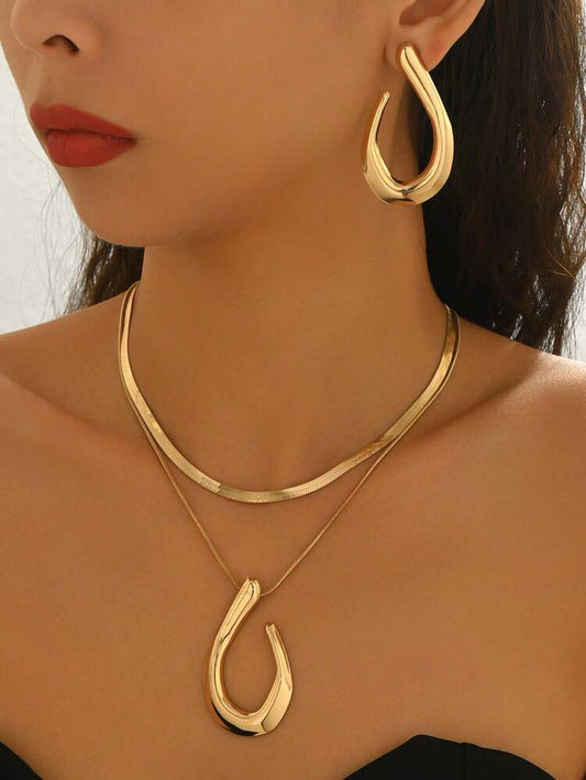 3pcs asymmetrical layered necklace set in gold