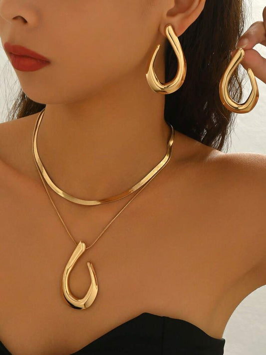3pcs asymmetrical layered necklace set in gold