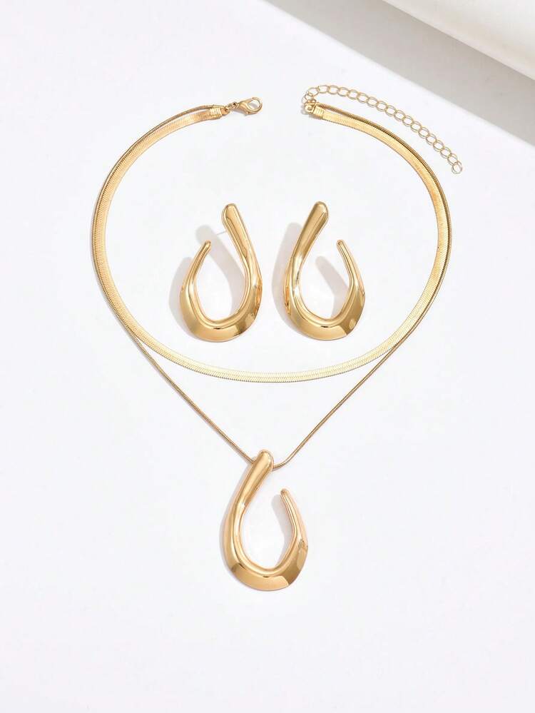 3pcs asymmetrical layered necklace set in gold