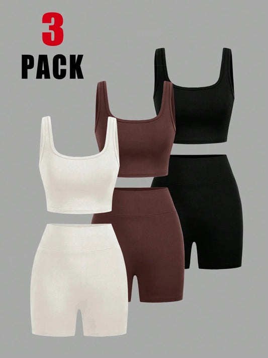 3pcs round neck sport sets in multi