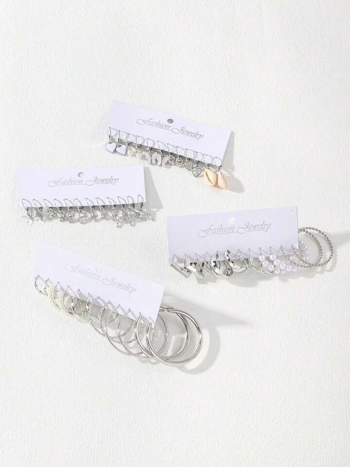 6 pairs set rhinestone earrings in silver