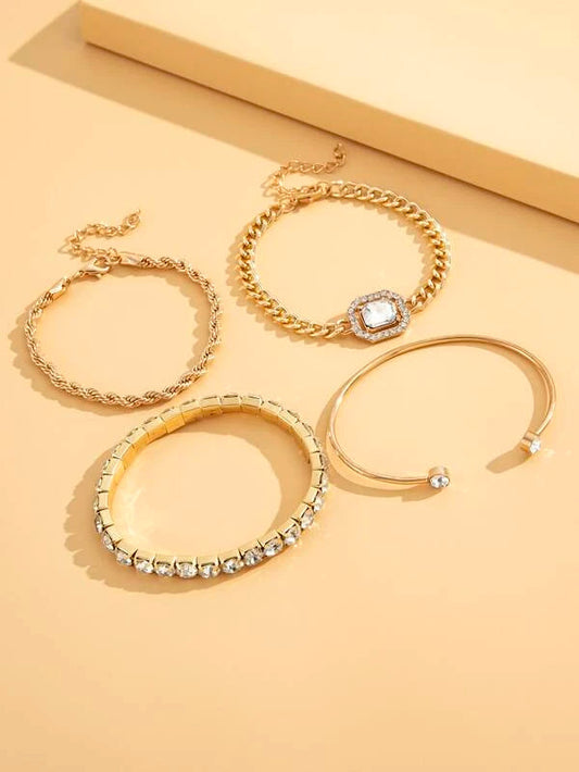 4pcs bohemian chain bracelet set in gold