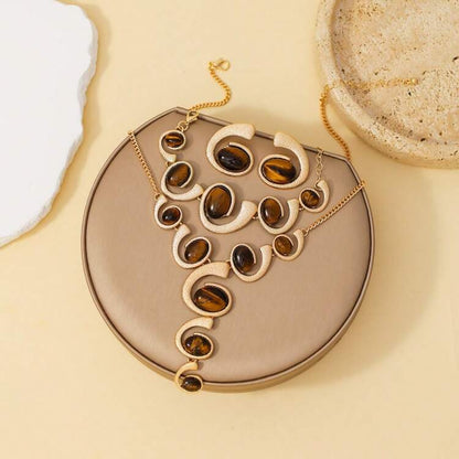 4pcs exaggerated gold jewelry set in brown