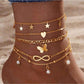 4pcs set butterfly heart beaded anklet in gold