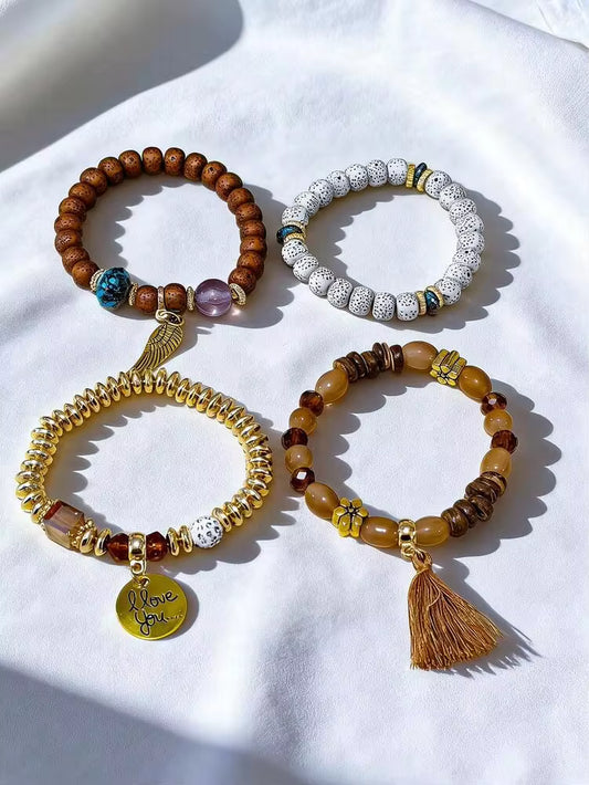 4pcs set tassel beaded bracelets in multi