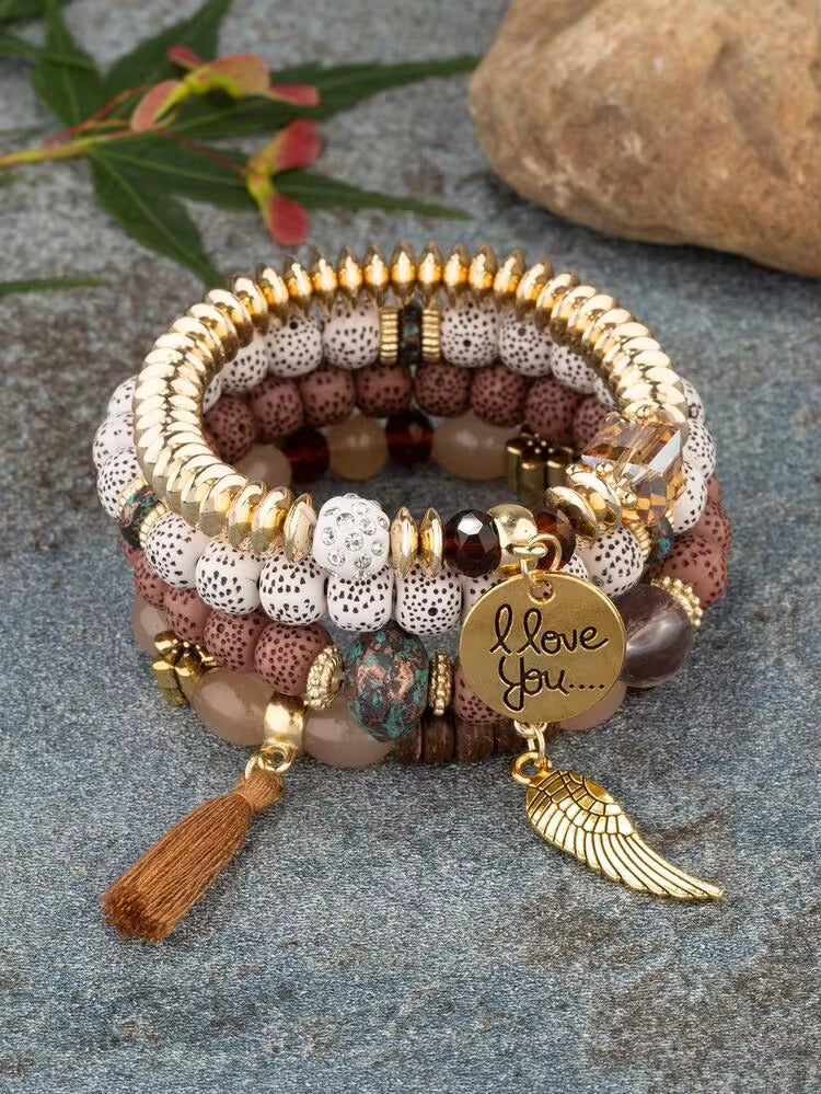 4pcs set tassel beaded bracelets in multi