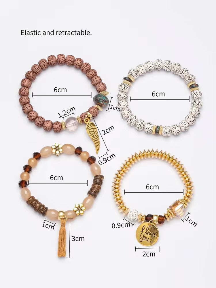 4pcs set tassel beaded bracelets in multi